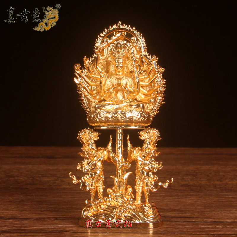 真古意  铜准提佛母佛像摆件铜镀金准提佛母像桌面供奉工艺品摆件