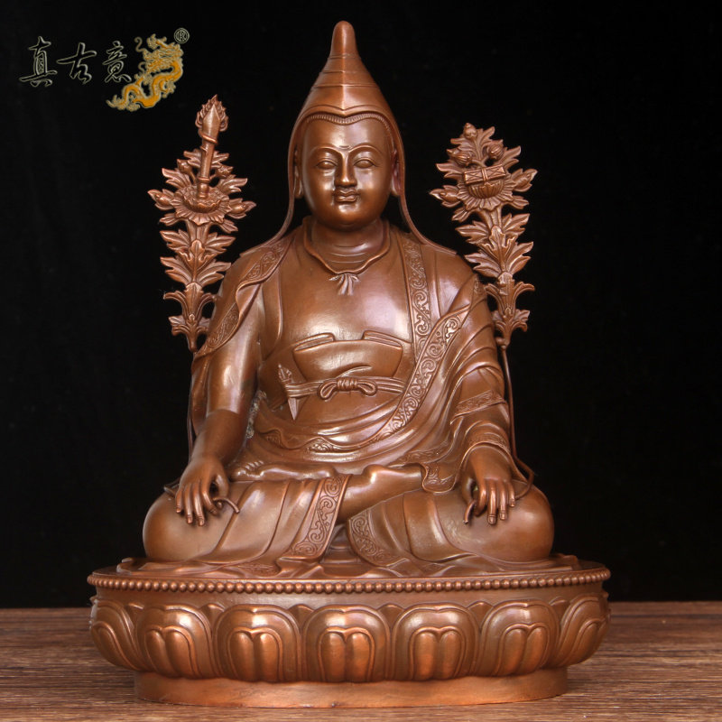 真古意 紫铜龙钦巴大师佛像摆件宁玛派铜隆钦巴龙青巴藏传铜像