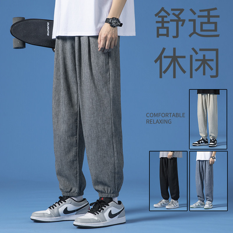水洗棉工装裤男秋季简约百搭阔腿裤子潮男款大码宽松直筒休闲长裤图片