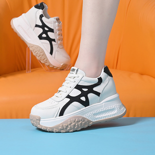 德训鞋女内增高7.5cm女鞋2026新款皮面鞋子厚底百搭休闲运动鞋