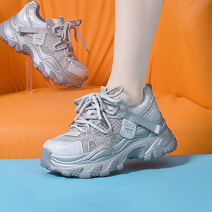 鞋子女款2026新款夏季鞋子网面透气薄款老爹鞋厚底百搭休闲运动鞋