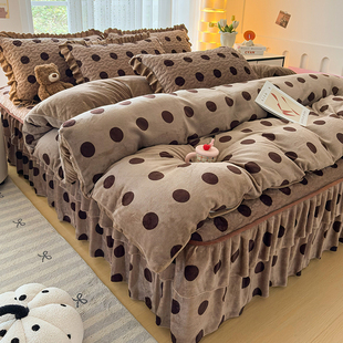 牛奶绒四件套夹棉床裙款冬季加厚法兰珊瑚绒被套罩床盖款2025新款