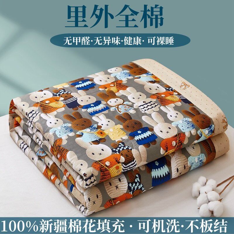 新款100%纯棉夏凉被全棉夏被棉花薄被空调被可水洗单双人三四件套