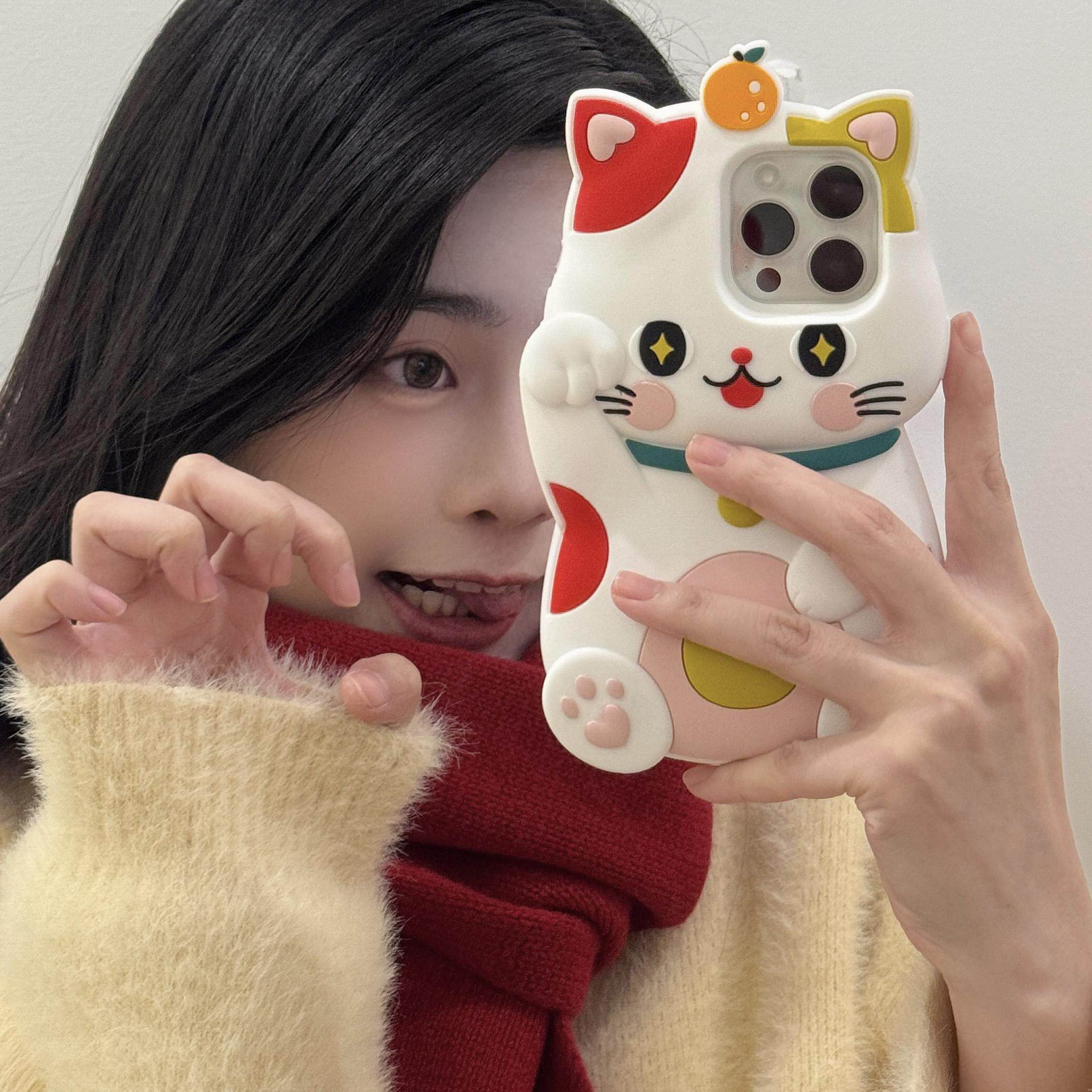 for iPhone16 Pro Max 立体卡通猫咪15promax手机壳可爱iPhone14pro超萌13加厚软胶软