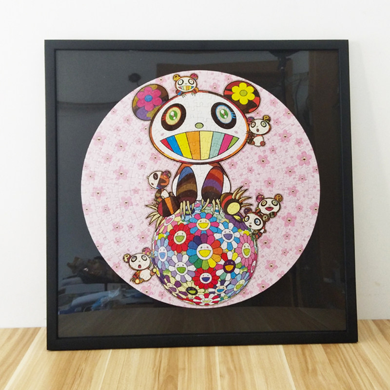 村上隆樱花花球拼图框347片50厘米铝合金裱框粉色实木拼图画框