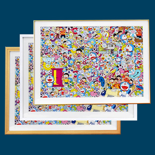 村上隆拼图框1000片51x73.5太阳花机器猫哆啦a梦拼图带白边装 裱