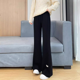 松紧腰设计垂感纯色休闲喇叭裤 新款 加绒加厚百搭简约微喇长裤 冬装