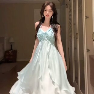 韩版纯欲风超仙吊带A字长裙夏装优雅初恋风今年流行的漂亮连衣裙
