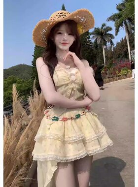 高级感舒适不规则A字连衣裙夏季超好看度假风显瘦女款时尚套装裙