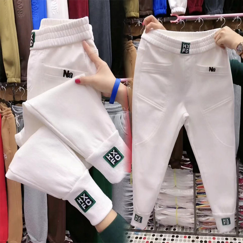 欧货水洗棉牛仔裤女2022冬季新款韩版加绒加厚宽松哈伦裤奶奶裤潮