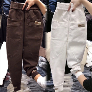 高腰九分老爹萝卜裤 显瘦束脚靴裤 潮 女哈伦裤 欧货水洗棉弹力牛仔裤
