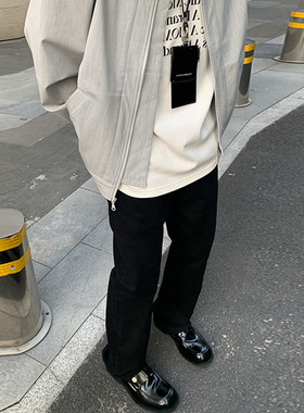 HELIPORT停机坪 黑色牛仔长裤潮牌男女修身高街水洗微喇叭直筒裤