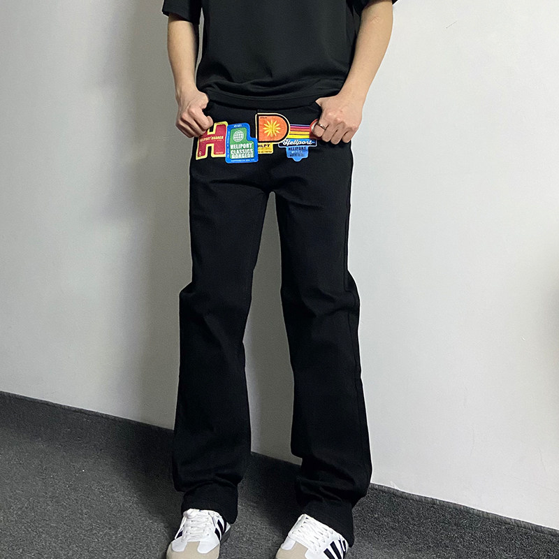 HELIPORT停机坪 霓虹标语印花牛仔裤潮牌男女高街微喇叭直筒裤
