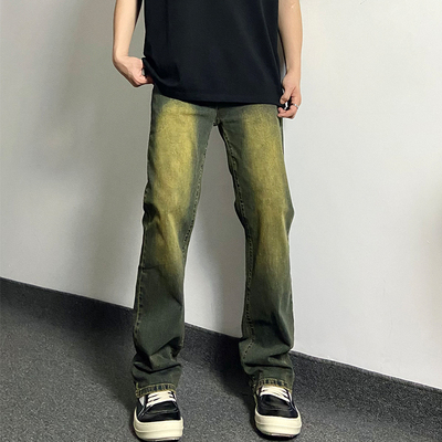 HELIPORT停机坪 暮光蓝刺绣皮标牛仔裤男女高街美式微喇叭直筒裤