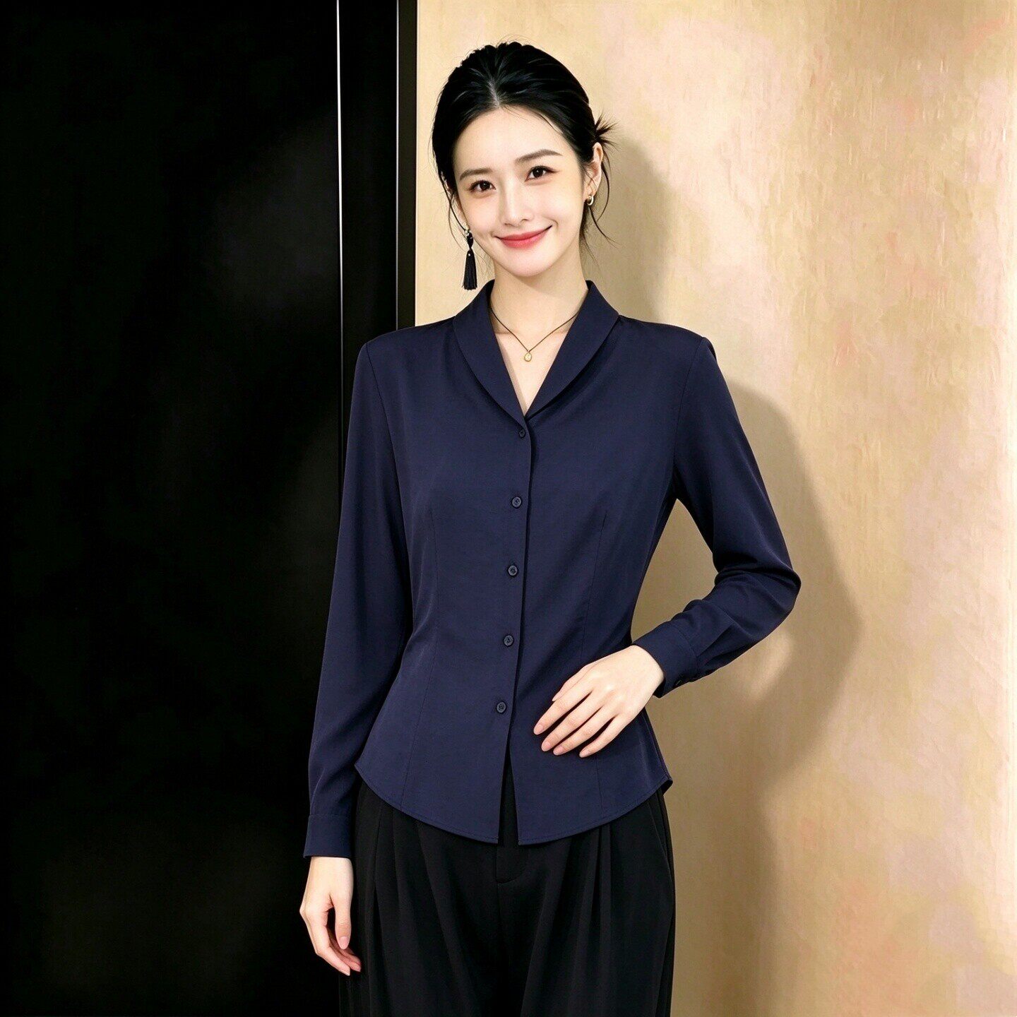 洋气时尚优雅风收腰显瘦大码衬衫女装气质百搭通勤风V领开衫上衣