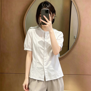 休闲松弛纯色大码短袖衬衫女夏天薄款透气宽松单排扣百搭白色上衣