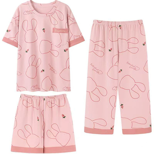 三件套睡衣女款夏天短袖短裤长裤2025新款春秋夏款女士家居服套装