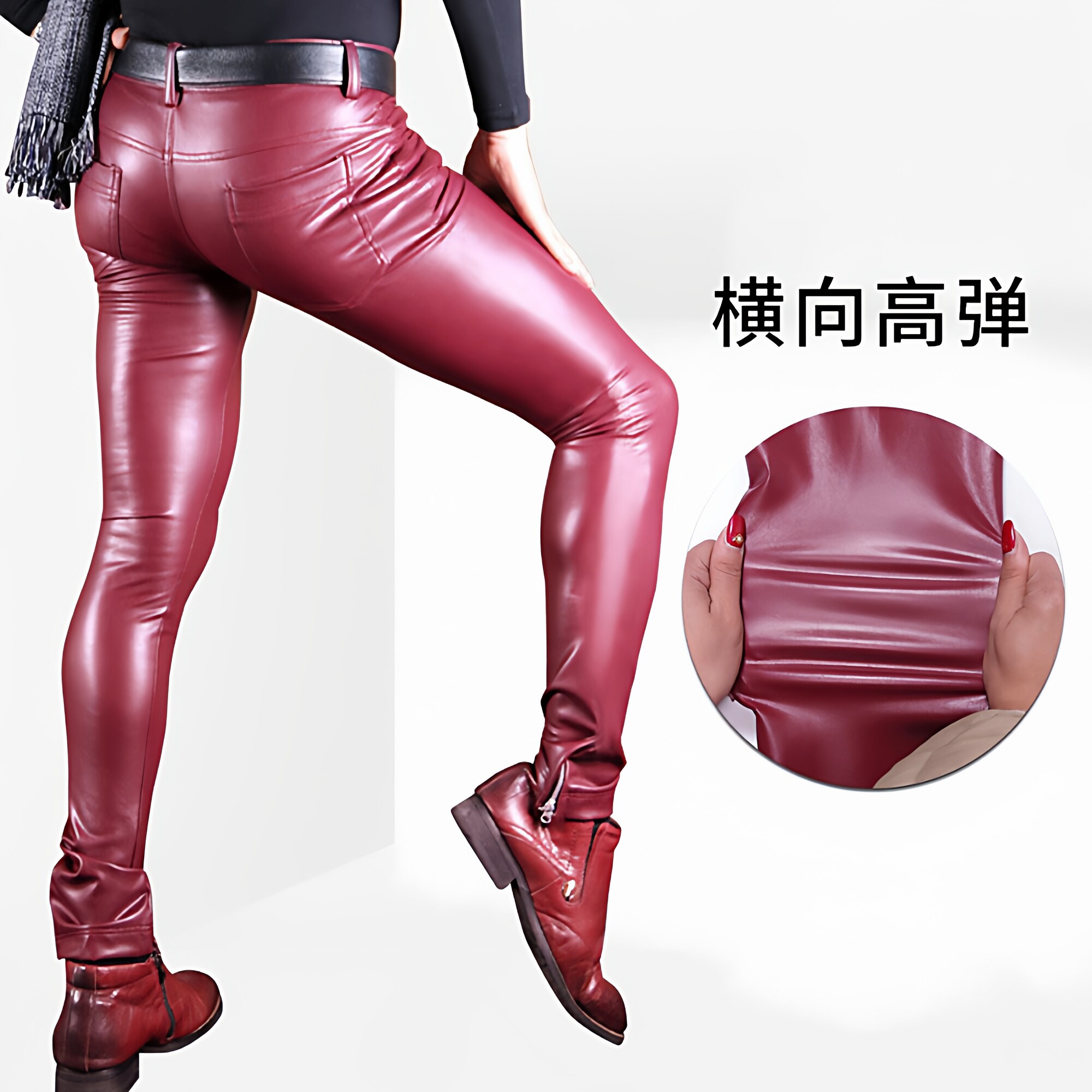 欧美男士PU皮裤机车紧身小直脚裤靴裤亮皮Motorcycle tight pants