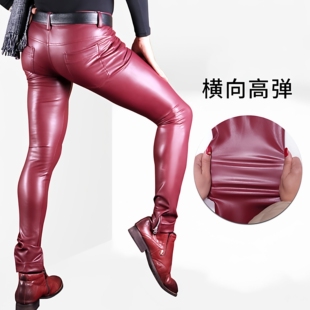 PU皮裤 tight 机车紧身小直脚裤 亮皮Motorcycle pants 靴裤 欧美男士