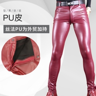 欧美男士 亮皮休闲裤 PU皮裤 靴裤 酷帅 机车紧身小直脚牛仔裤 跨境新款