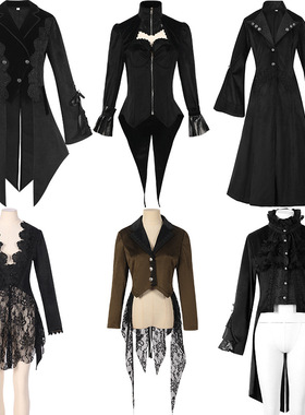 欧美哥特式中长款外套大码时尚修身风衣暗黑系立领宫廷燕尾服大衣
