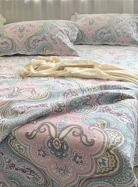 纯棉老粗布床单三件套加厚不易皱不起球榻榻米大炕单民族风帆布料