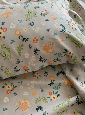 纯棉老粗布凉布床单 学生宿舍单人ins炕单棉麻三件套森系小雏菊花