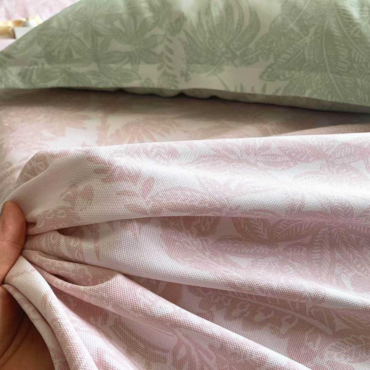 高档纯棉加厚老粗布床单不易皱不起球三件套田园树叶榻榻米大炕单