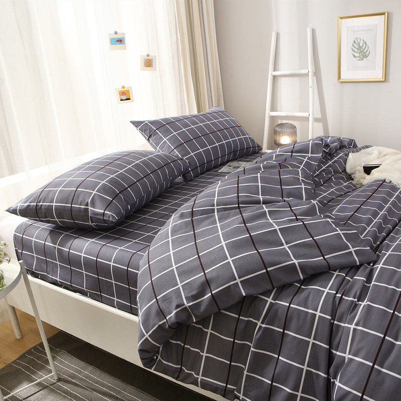 100纯棉被套单件经典格子学生被罩180x200x230全棉床单床笠四件套