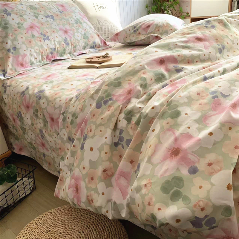 纯棉加厚床单田园小清新秋冬全棉被罩200x230双人四件套定制被套