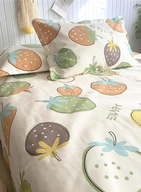 高端加厚老粗布床单不起球全棉帆布三件套草莓榻榻米大炕单可定制