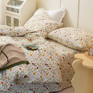 100纯棉被套单件韩式碎花ins被罩180x200x230全棉床单床笠四件套