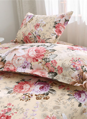 纯棉老式印花床单单件 老粗布炕单2三件套枕套 榻榻米被单厚款ins