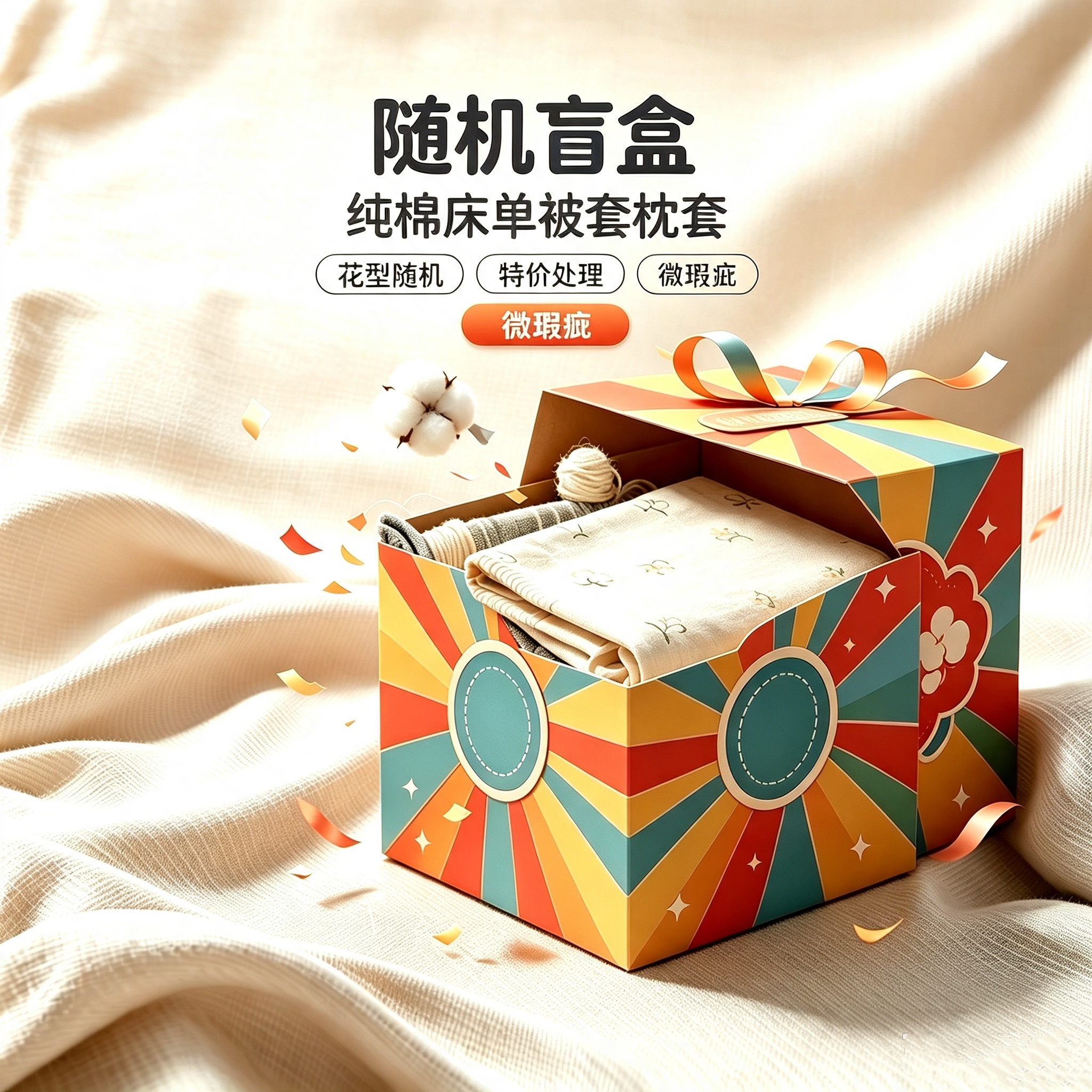 盲盒 纯棉被套床单枕套床笠微瑕疵床品特价清仓处理捡漏花型随机