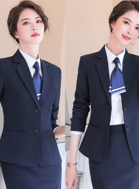 官网品牌红豆职业套装您藏蓝色商务西装气质正装小西服女生工作服