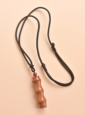 非洲黄花梨手工竹节挂件可拧开楞严咒吊坠钥匙扣黑檀木六字银丝绳