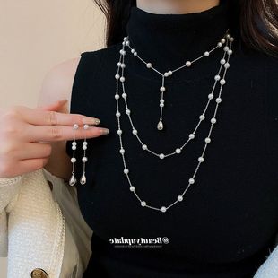 法式复古水滴珍珠耳环项链优雅气质百搭首饰套装轻奢高级感饰品女