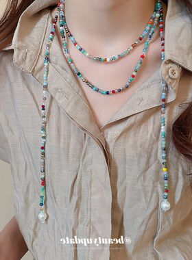 水晶串珠圆形珍珠项链波西米亚