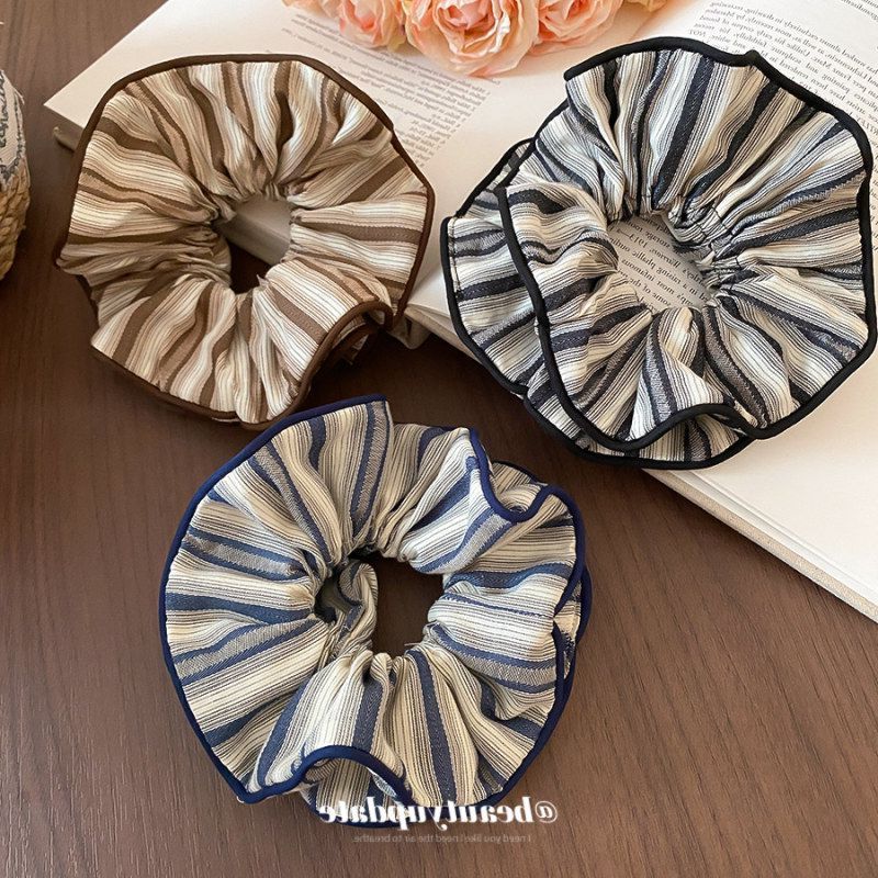 布艺条纹清新双层大肠发圈韩系温柔风头绳后脑勺扎头发丸子头发饰
