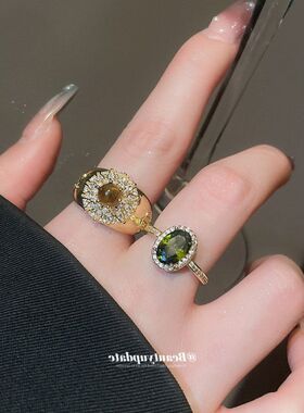 开口虎眼石食指锆石复古高级感电镀真金新中式手饰戒指戒轻奢18k