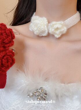 秋冬氛围感针织花朵颈链温柔优雅气质百搭锁骨链轻奢高级感颈链女