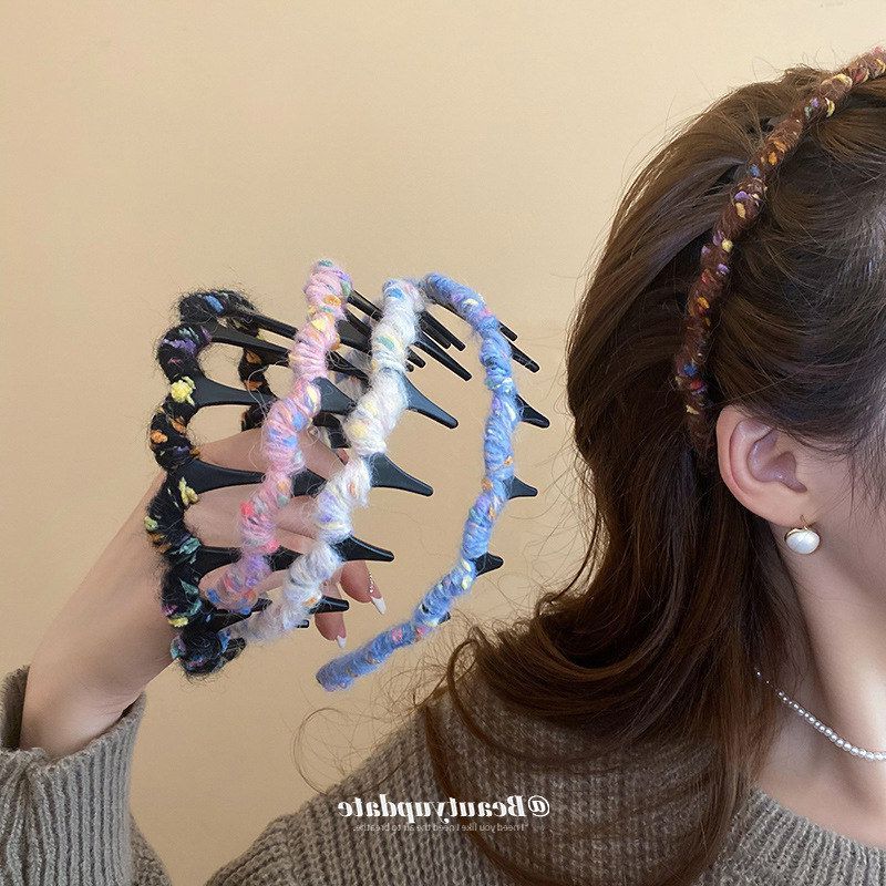 新品两用彩色毛线波浪发梳发箍