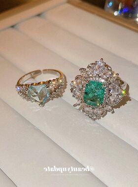 时尚轻奢个性优雅高级感戒指开口批发食指戒双层爱心锆石重工配饰