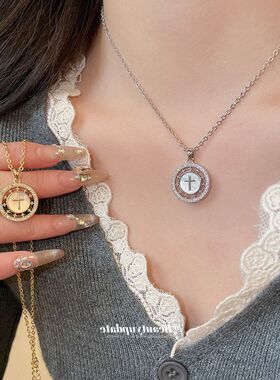 电镀锆石十字架ins女链真金锁骨链小众颈项链贝母18K优雅韩系精致