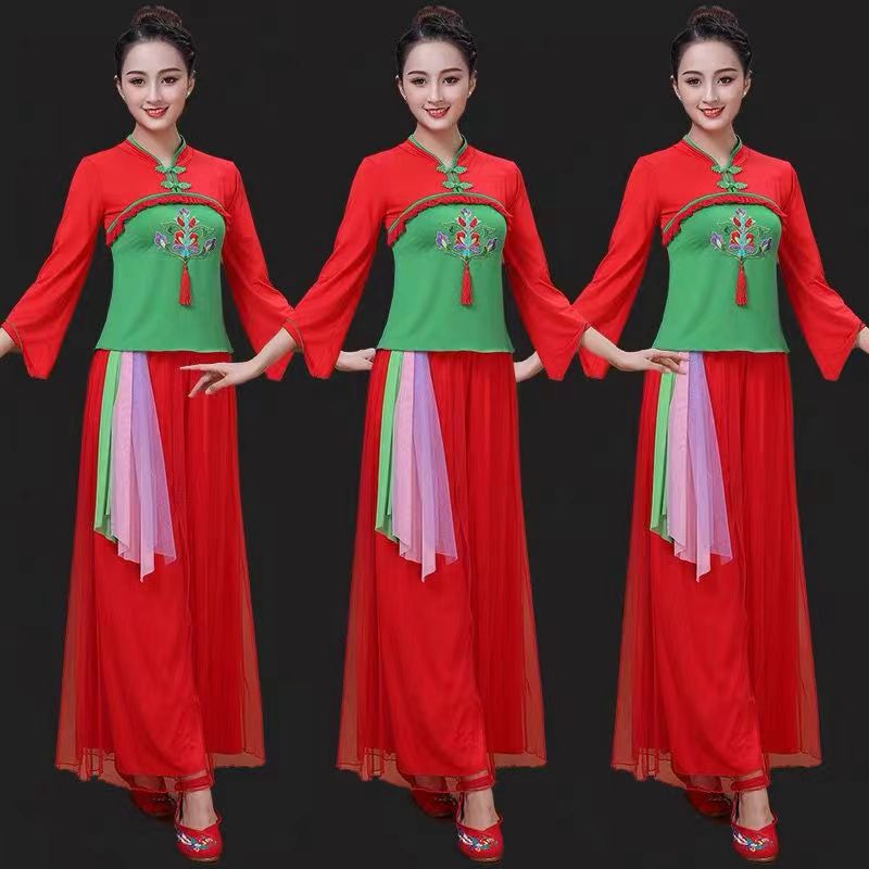 广场舞服装套装中老年新款民族风云裳舞蹈演出服扇子秧歌舞蹈衣服