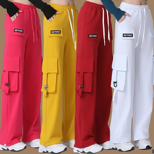 广场舞裤子春秋运动健身户外口袋工装裤棉宽松休闲跳舞蹈长裤新款