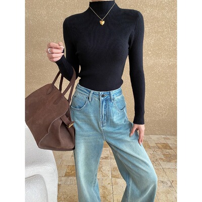 今年流行特惠司南 法式高阶气质 经典低饱和中领/堆堆领修身打底