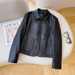 绵羊皮荔枝纹外套女短款 今年流行特惠海宁真皮皮衣女2024秋季 新款