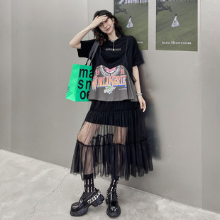 休闲时尚 宽松短袖 两件套装 薄款 上衣t恤 女夏季 今年流行特惠韩版