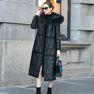 今年流行2026冬新款女长款过膝真皮羽绒服狐狸毛领连帽海宁